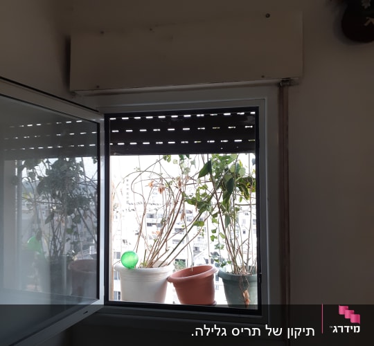 תריסים פתוחים למחצה בחלון פנימי